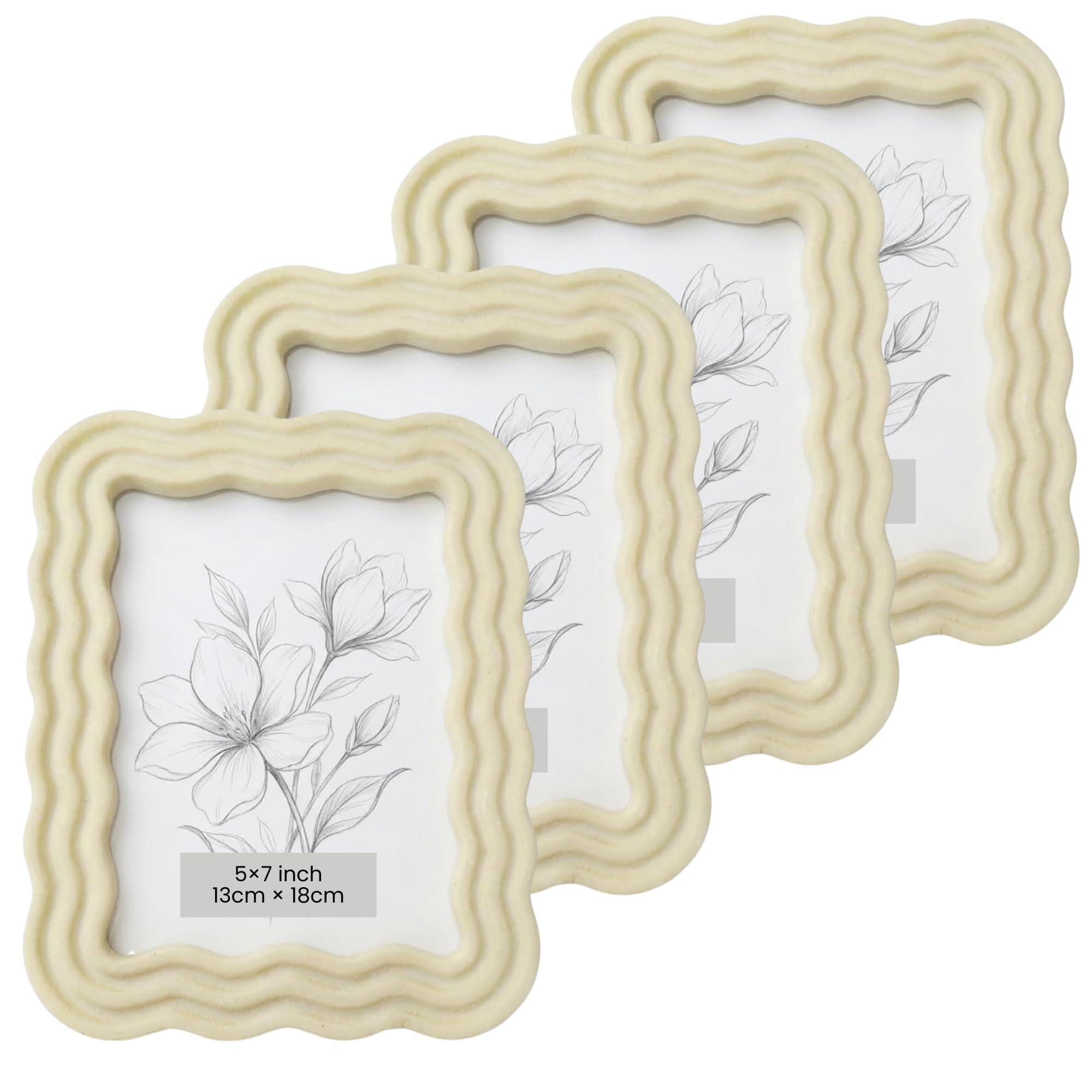 Concepts Pack of 4-5x7 Ivory Squiggle Stone Look Resin Photo Frame | Textured Decorative Picture Frame for Tabletop Home Décor