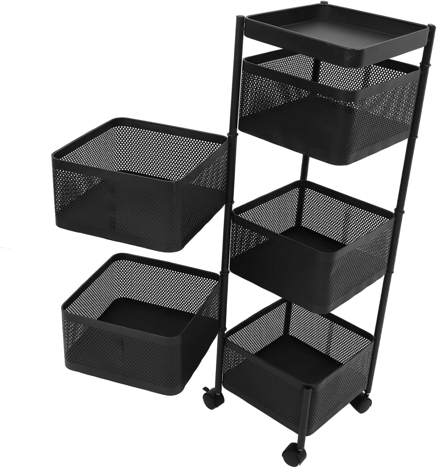 Mobestech 5layer Rotating Fruit Basket Kitchen Vegetable Storage Rack Sturdy Steel Organizer