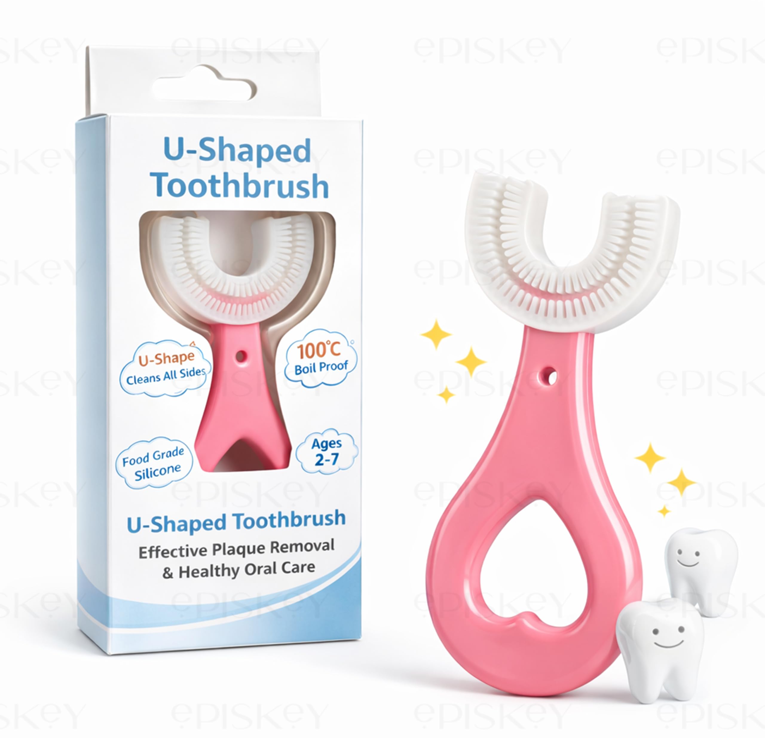 Episkey Kids Manual Toothbrushes Soft Silicone Children U Shape Toothbrush Whole Mouth Teeth Cleaning All Round Toothbrush For Kids Baby 2-12 Years Old (Long Handle Toothbrush), 1 Piece,Multicolour-picture-34