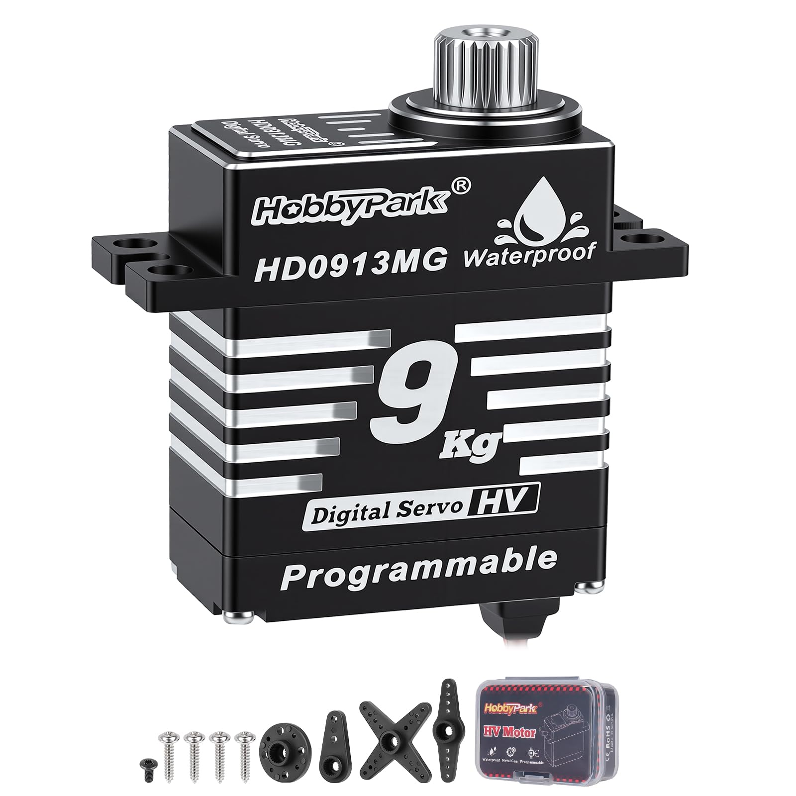 HobbyPark Waterproof 9kg High Torque Sub-Micro Steering Servo for TRX4M 1/18 Crawler & Shift Servo for TRX4 SCX10 1/10 Scale Crawler Digital Metal Gear Aluminum Shell Programmable Arduino Servo 180°