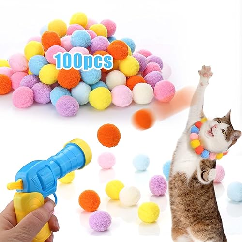 Miniatura 10 de AIERSA Juguetes interactivos para gatos de interior, lanzador de bolas para gatos con 30 bolas de felpa para gatos adultos aburridos, pistola