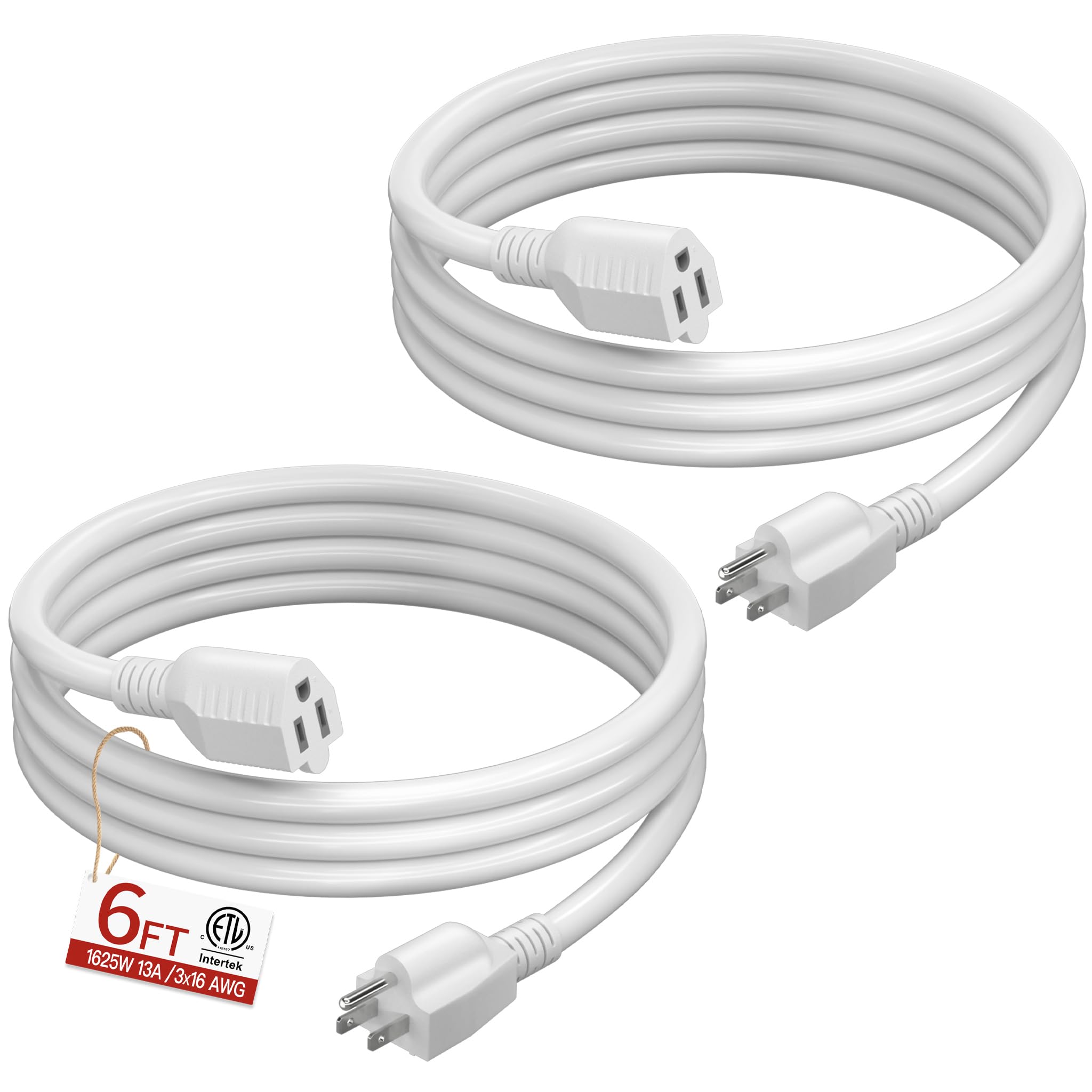 Skrizcable 16/3 Short Extension Cord 6FT 2Pack, White Extension Cord Indoor