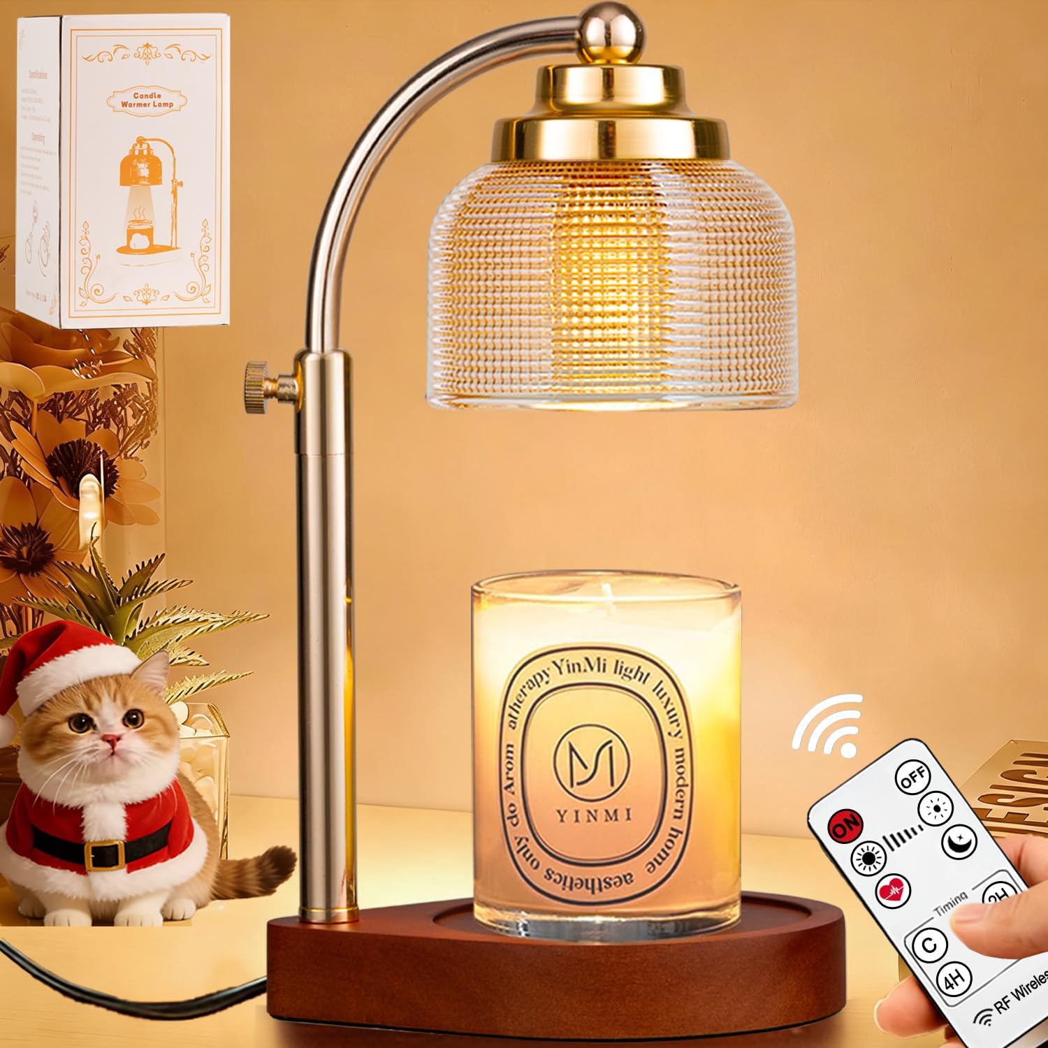 Candle Warmer Lamp Remote Control, Timer and Dimmer, Gifts for Women Mom | Birthday House Warming Gifts Vintage Home Decor, Adjustable Height Wax Melt Warmer for Jar Candles with 2 Bulbs