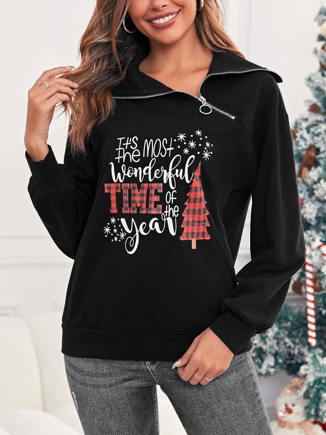 Womens Zipper Sweatshirt Turtleneck Long Sleeve Pullover Casual Loose Sweatshirts Top T Shirts - Image 3