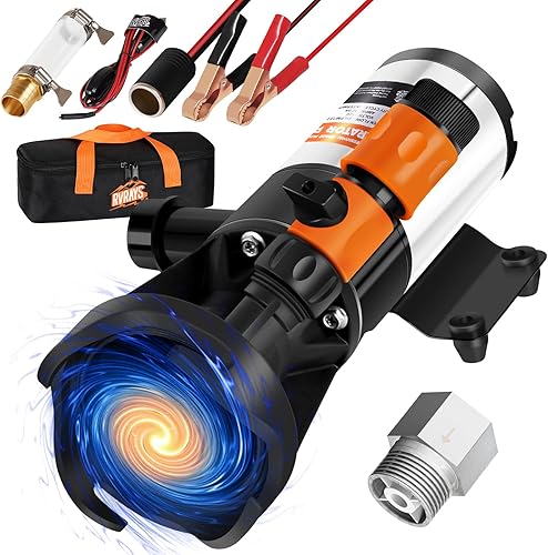 Miniatura 26 de Bomba maceradora para bomba de agua RV de 12 V, bomba de picadora de aguas residuales autocebante rápida de 12 GPM con volquete de almacenamiento
