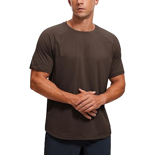 CRZ YOGA Mens Lightweight Athletic T-Shirts Moisture Wicking Running Workout Shirt Short Sleeve Gym Tops