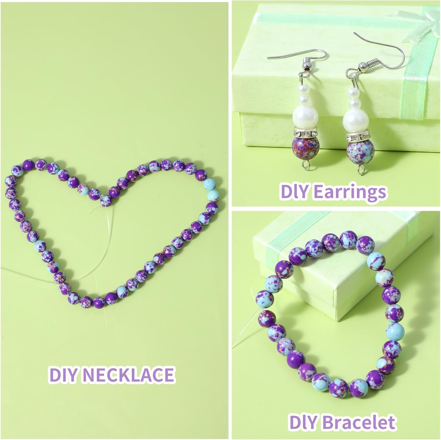 92 Pcs 8mm Natural Stone Beads, Dragon Vein Agate Beads for Jewelry Making and Crafting DIY, Chunky Purple-Blue Gemstone Bead, Imperial Jasper Round Loose Bead - Image 6