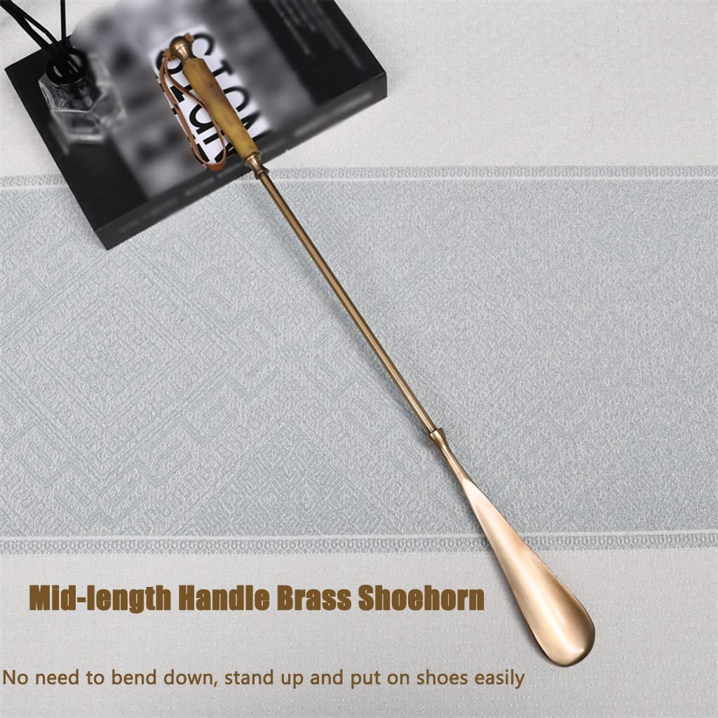 Calzascarpe Lungo Manico da Ufficio Medio in Ottone Calzante, Stabile E Durevole per Uomini E Donne Shoe Horn con Cordino in Pelle, Regalo di Decorazione Artistica