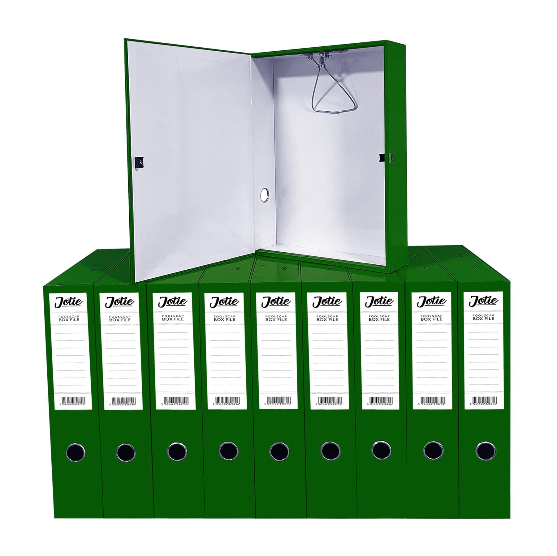 Box File with Lockspring Ring Pull & Catch Glossy Finish 75mm Spine Ideal Document Organiser for Office School Paperwork Storage Foolscap Box Files Pack of 10 (Dark Green)