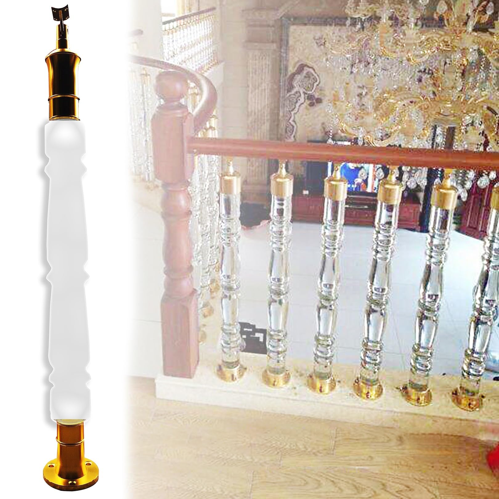 Balaustres de cristal para escaleras interiores y ejes transparentes con postes ajustables