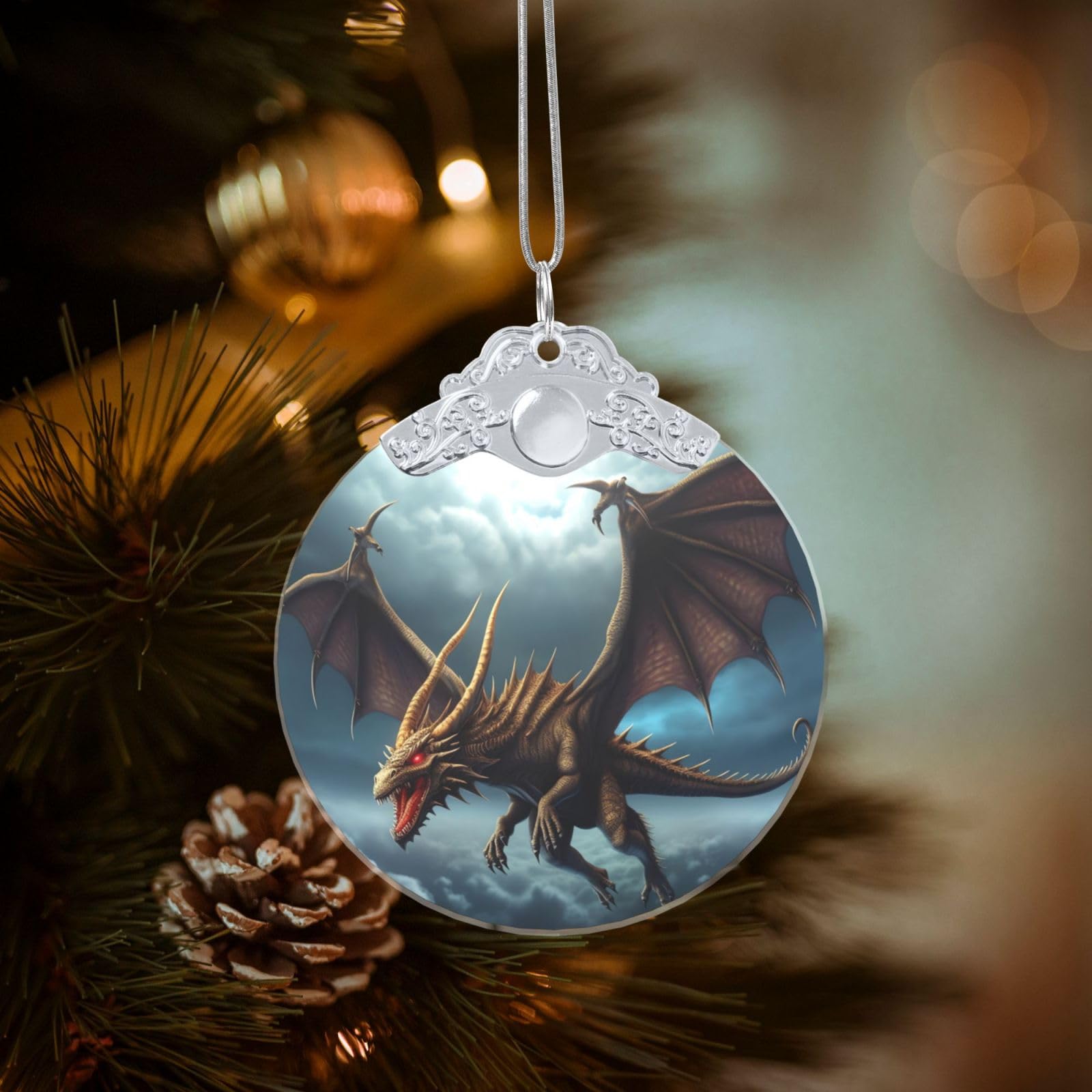 Crystal Christmas Ornaments for Christmas Tree Decoration Hanging Flying Dragon Ornament with Gold Ribbon Crafts Round Pendant for Keepsake Gifts Glass Xmas Decor Party Supplies