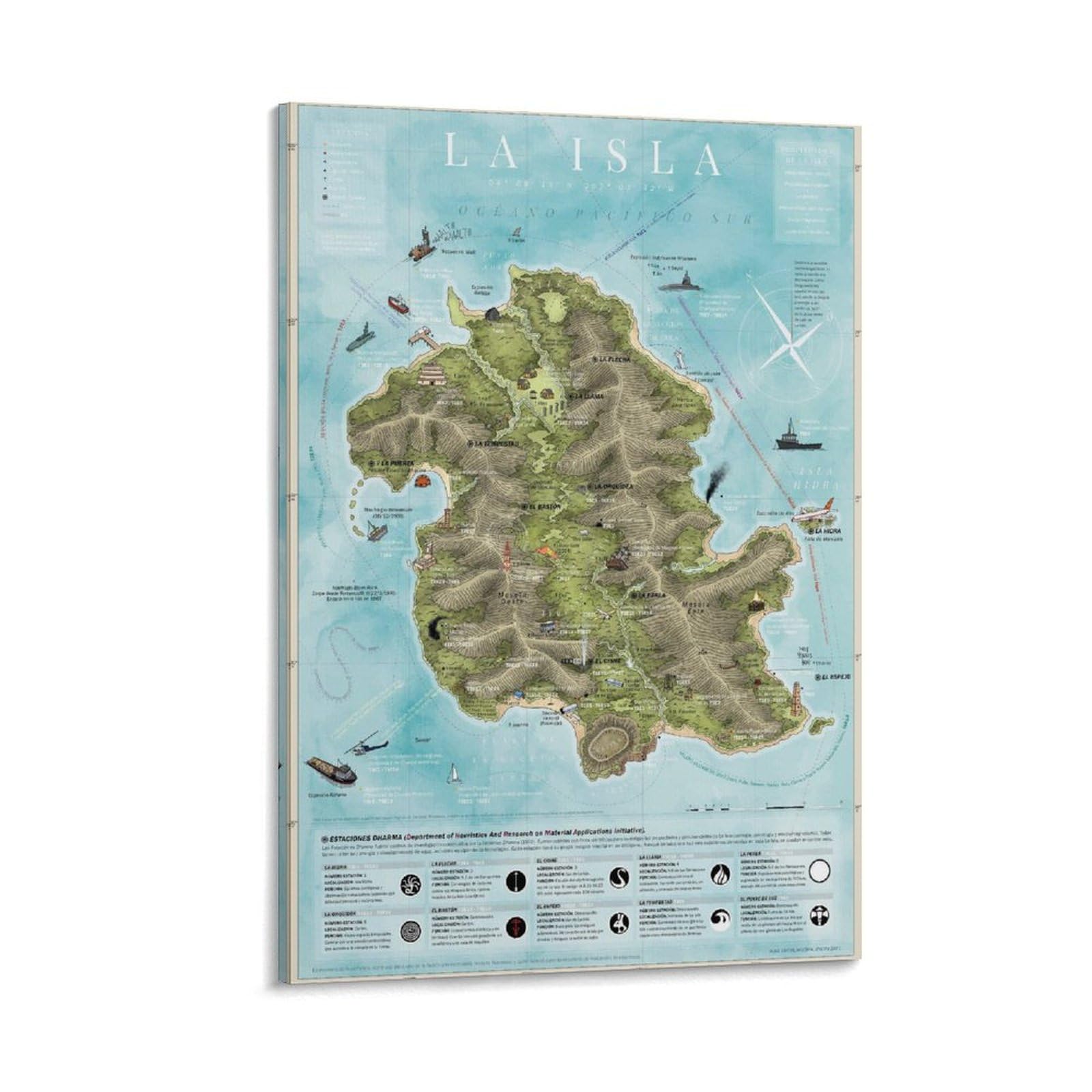 The Lost Islands Map Poster, The Lost TV Show Map Replica, Swan Station, The Lost Digital Poster,Living Room Bedroom Room Decor Poster Wall Art Print Dining Room Home Decor Painting Office Poster20x3