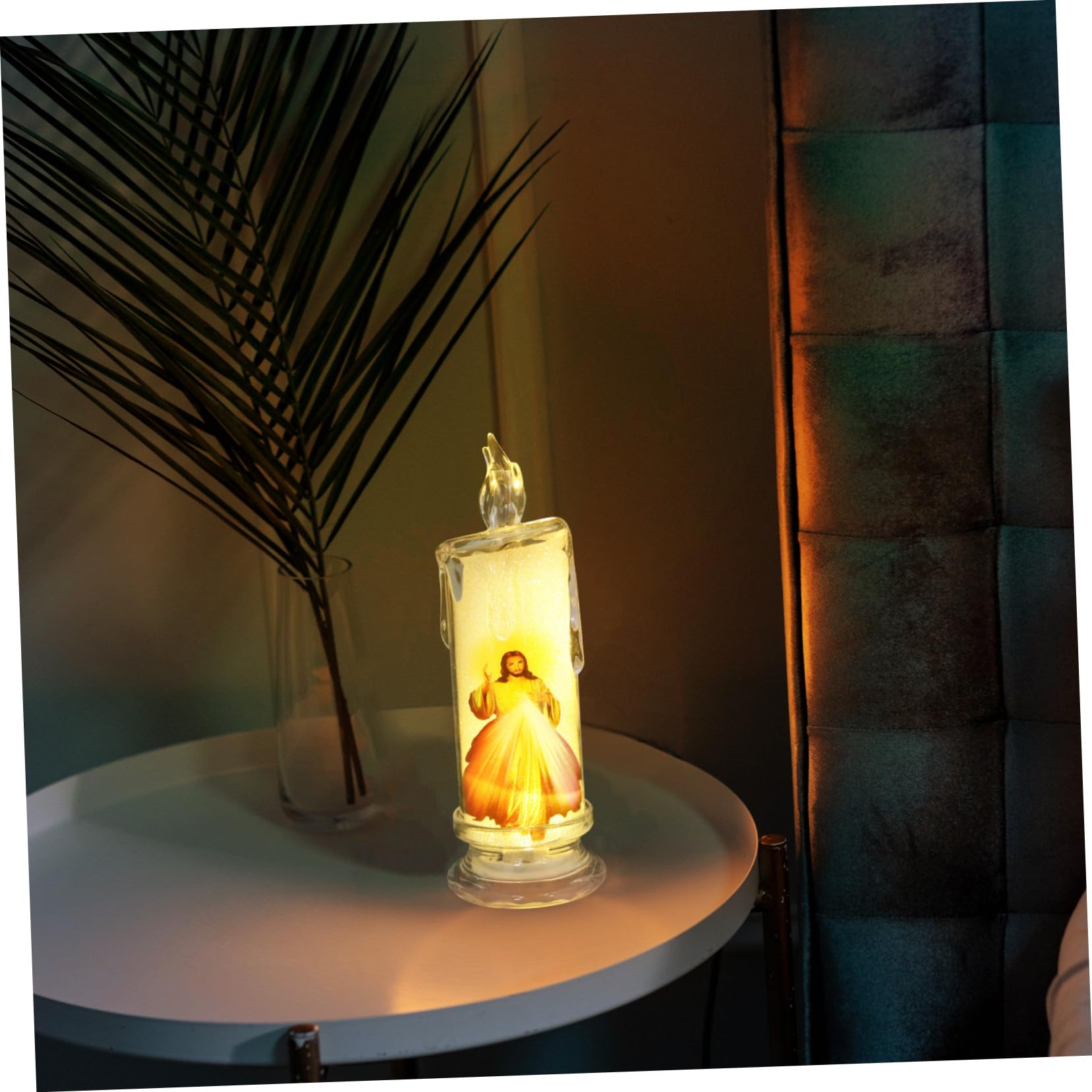 Candela LED la Notte Santa con Base, Lampada a Candela da Preghiera senza Fumo, Decorazione LED per Natale, Pasqua e Festa, Set 4 Pezzi per Casa e Celebrazioni Sacre