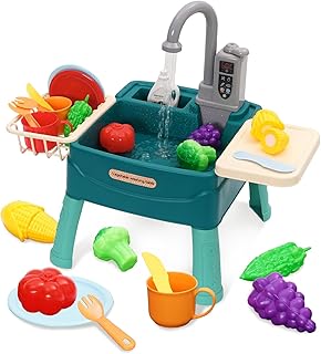 Comprar Fregadero Cocina Juguete con Agua,Fregadero para Niños,Circulación Automática del Agua,Accesorios de Cocina Juguetes,Grifo Giratorio de 360°,Regalo para Niñas y Niños,Patas de Mesa Extraíbles (Verde)
