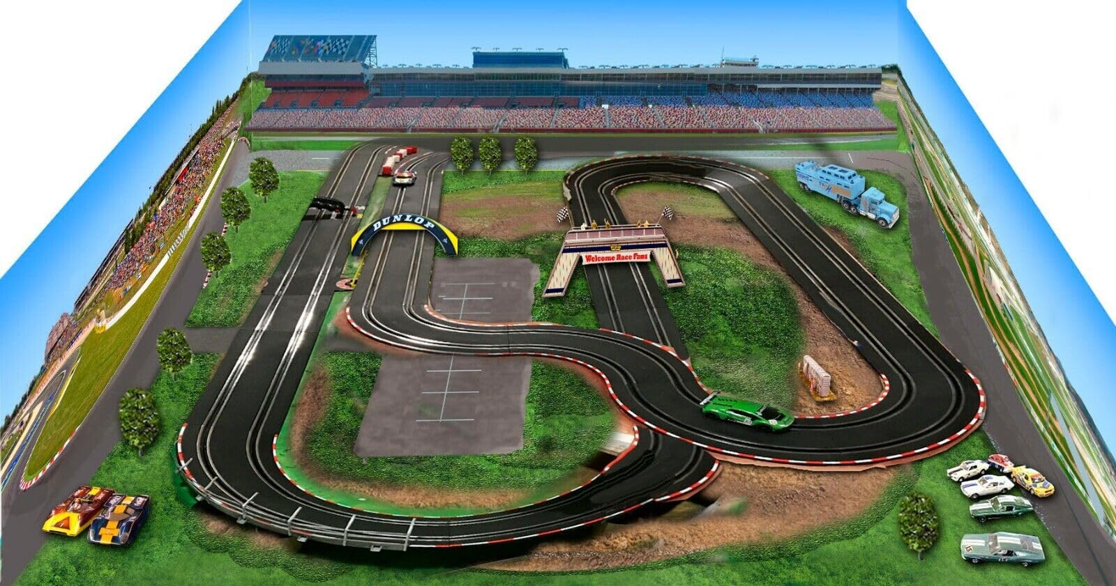 Generic HO Scale Slot Car Racetrack Layout Poster, Green, 35