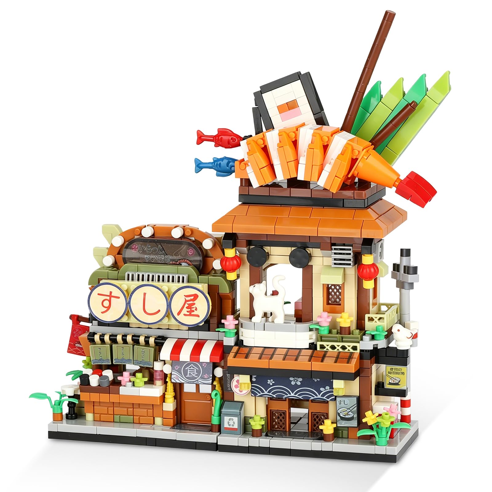 PNNP Japanese Street View Mini Building Blocks 1117pcs Sushi Restaurant Model Building Kit MOC Creative Building Toys for Home Decor, Birthday Gift for Adults(Not Compatible with Popular Brands)