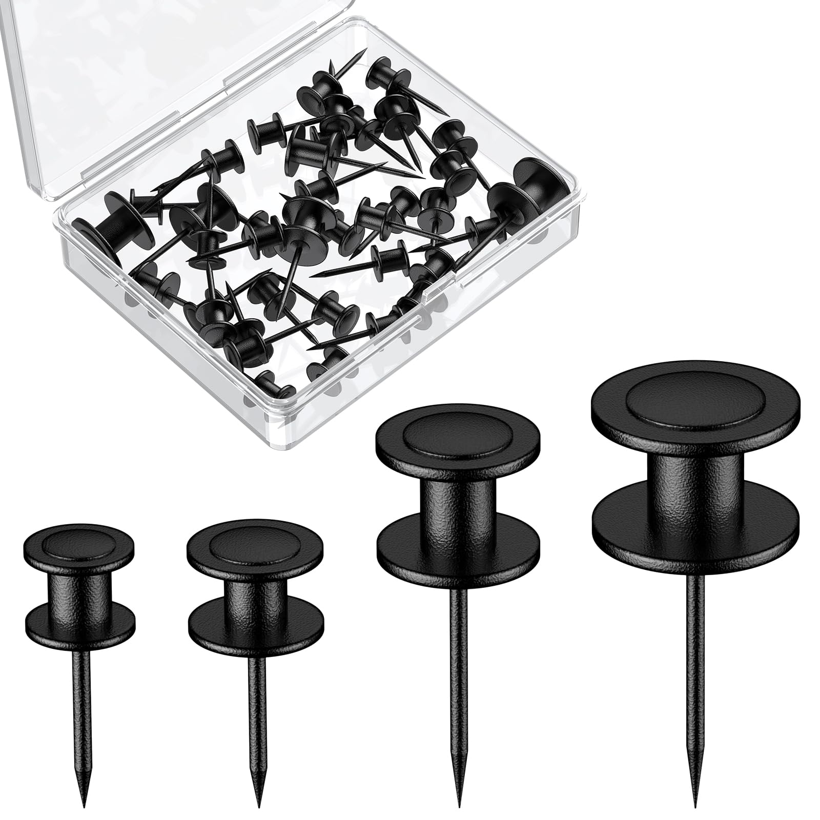 Uniclife 20 Pcs Thumb Tacks, Double Headed Picture Hangers, 4 Size Push Pins for Wall, Picture Hanging Nails, Long Wall Hooks for Pictures Photo Frame Tapestry and Decor, Black