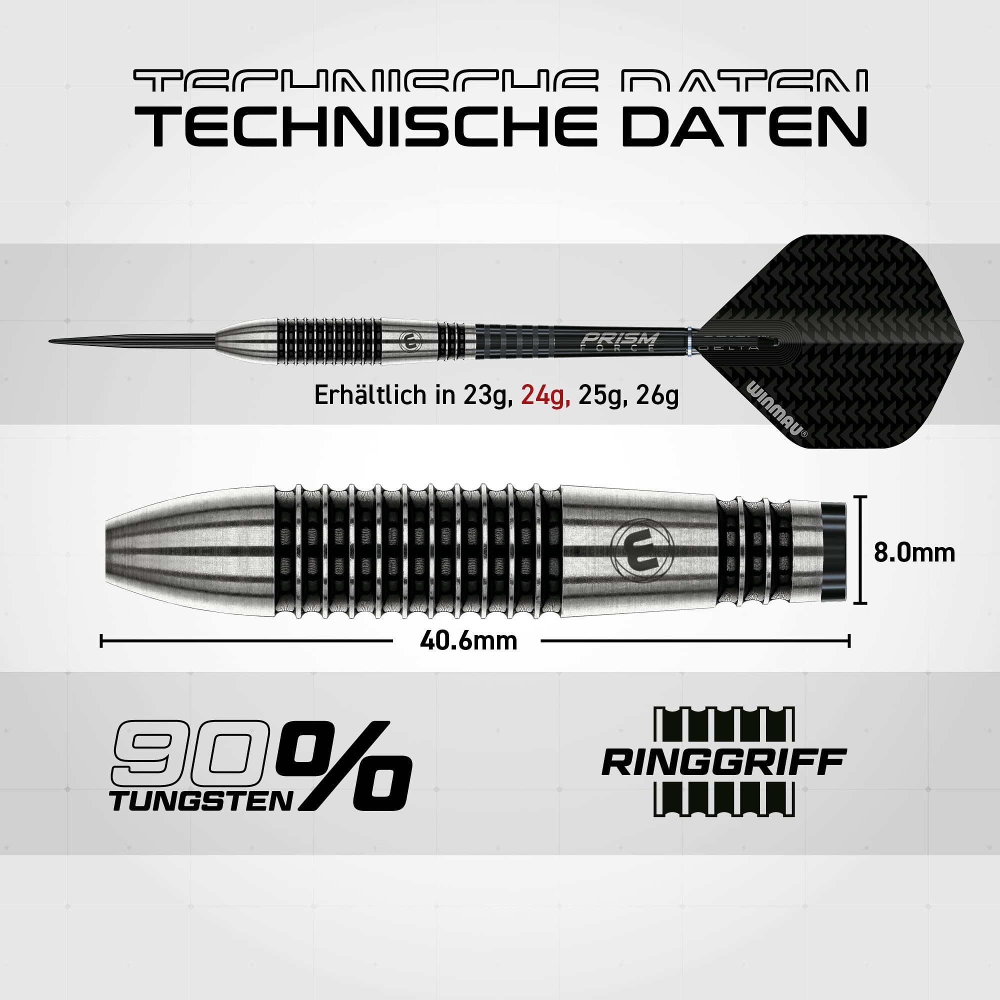 WINMAU Darts Blackout Series | 90% Tungsten Dartpfeile – Profi Dartpfeile Metallspitze mit Flights & Shafts | Parallel Steeldarts 21g, 22g,23g, 24g, 25g, 26g & 28g & Torpedo 23g, 24g, 25g & 26g