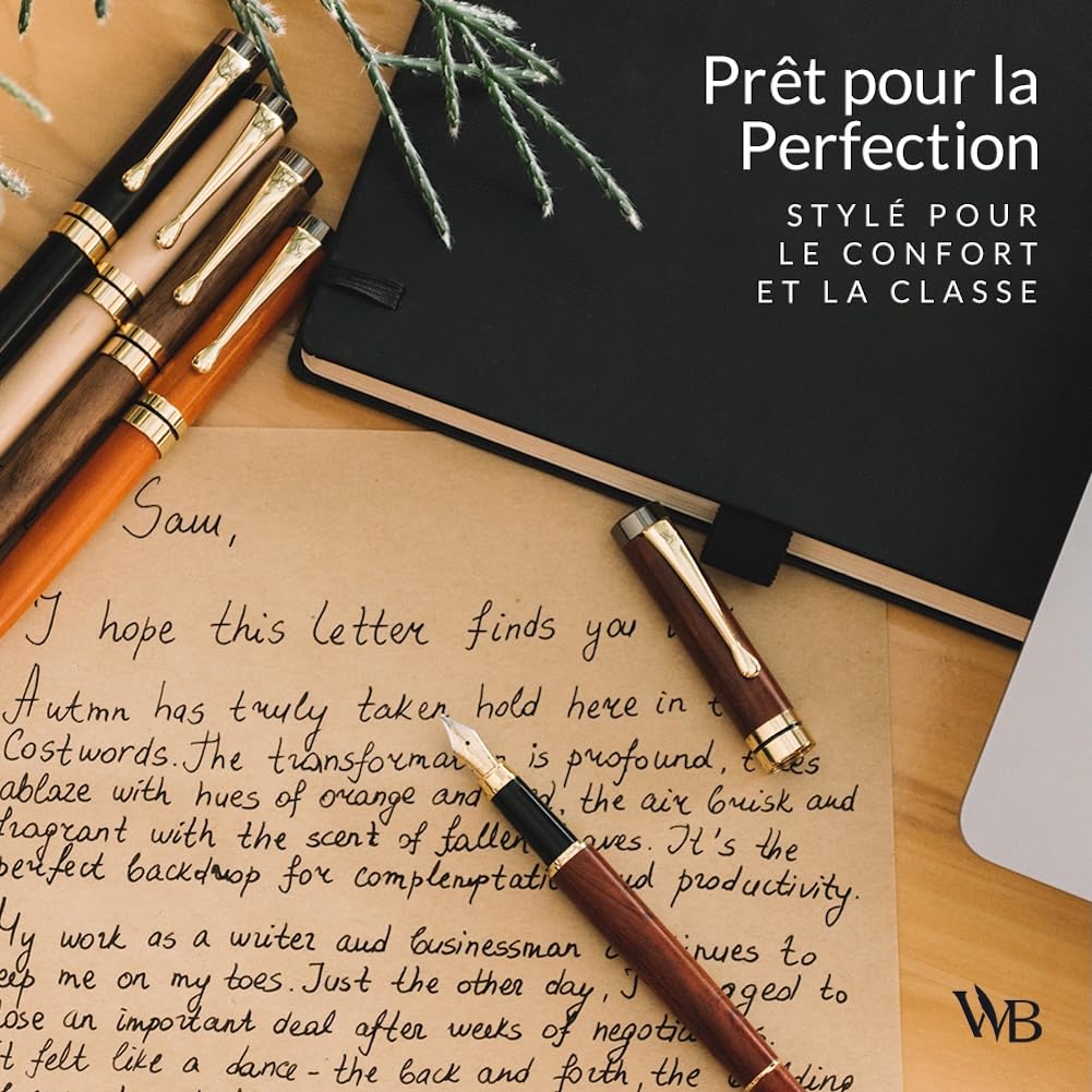 Wordsworth & Black Ensemble de stylo-plume, bois de bambou de - plume moyenne, coffret cadeau; Comprend 6 cartouches d'encre, un convertisseur de recharge d'encre; Calligraphie, dessin [Bois de rose]