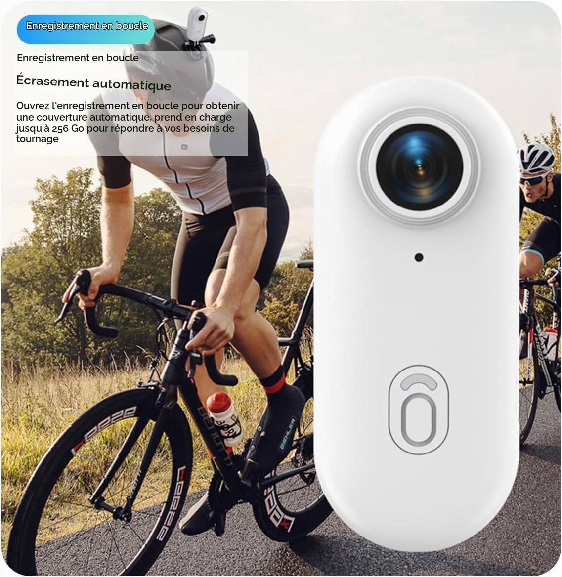Mini Camera Sport 1080P Camera Sport Avec 64GB TF Caméra Portable POV 120° Wide-Angle Étanche Caméra de sport Audio et Vidéo Enregistrement Mains Libres Action Cam pour Casque Cyclisme Et Moto(Blanc)