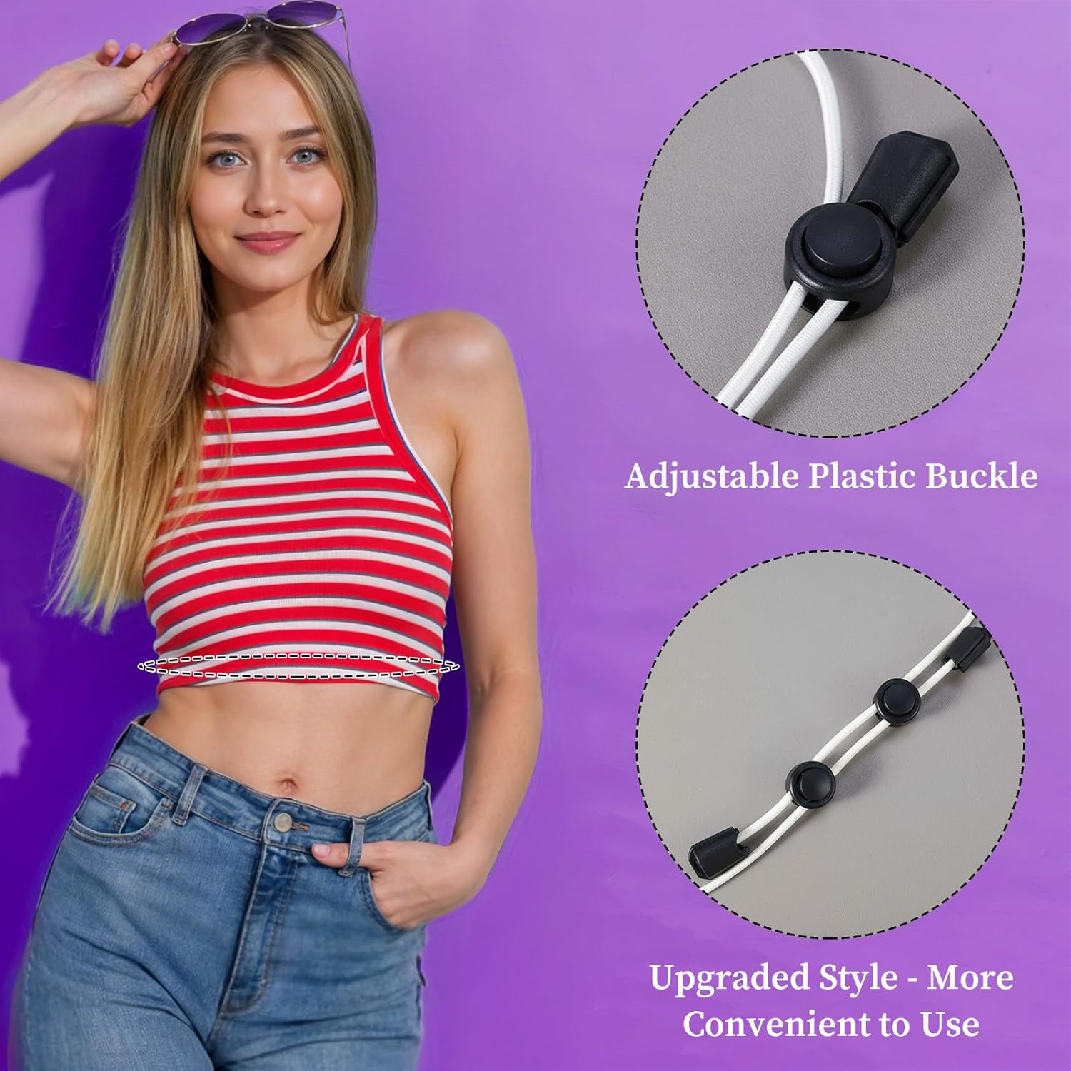 Ouligay 2 Pcs Crop Band Women, Adjustable Shirt Tuck Band Women, Tucking Sweaters Shirts Elastic Stretch Belts Tool for Girl Change Style of Clothes(Black White) - Image 7