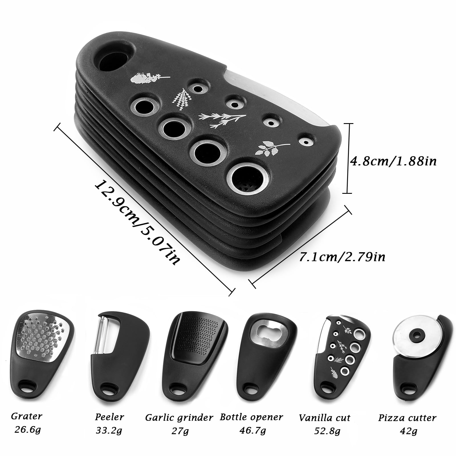 Set di utensili da cucina 6 in 1: mini pelapatate, accessorio da cucina portatile, grattugia per formaggio, apribottiglie, taglia pizza | Leroy Merlin