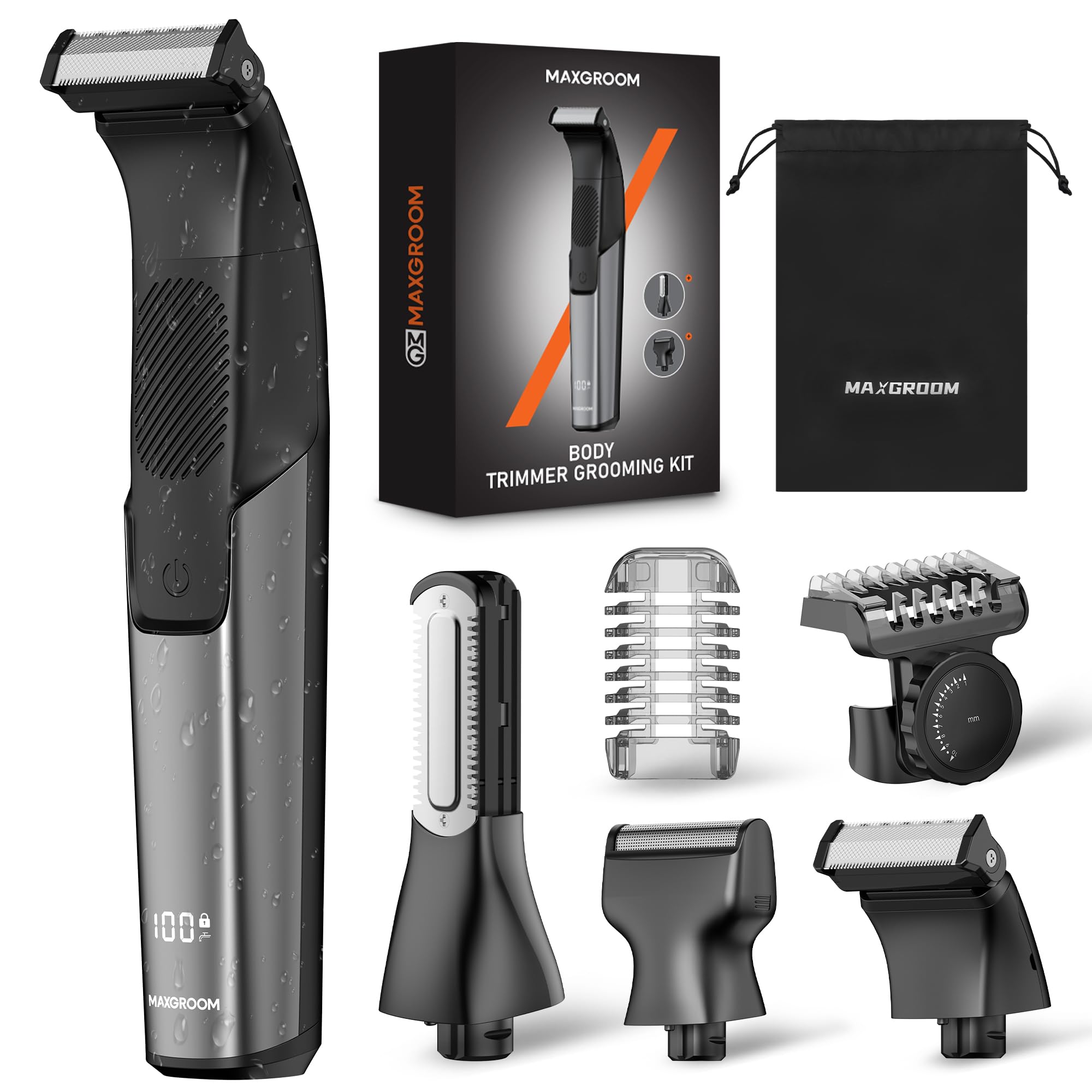 MAXGROOM Manscape Body Hair Trimmer for Man, Body Shaver IPX6 Waterproof Wet/Dry Use, 3-in-1 Grooming Kit for Pubic, Groin, Ball Hair, Long-Lasting Battery - Mens Gift for Him, Boyfriend, Husband