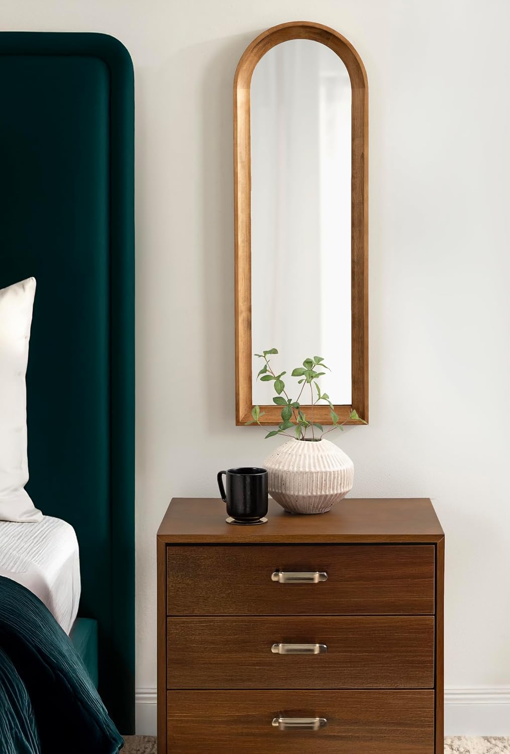 Kate and Laurel Hatherleigh Modern Slim Arched Panel Wall Mirror, 12 x 36, Rustic Brown, Transitional Narrow Wooden Arch Mirror for Use as Versatile Bedroom or Entryway Wall Decor
