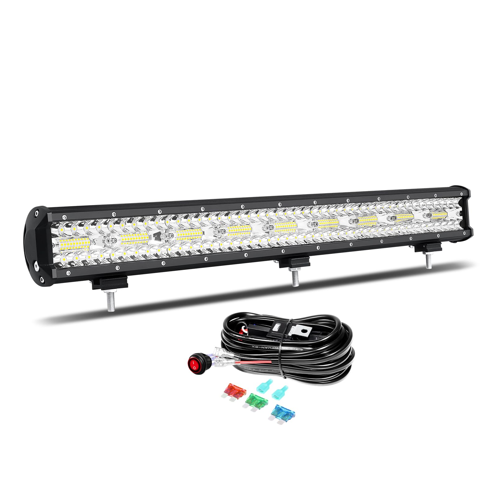 Willpower Reflektor roboczy LED, 26", 66 cm, 540 W, z wiązką przewodów, 12 V, reflektor LED, klasa wodoszczelności IP67, do samochodów terenowych, traktorów, świateł cofania, dodatkowy reflektor