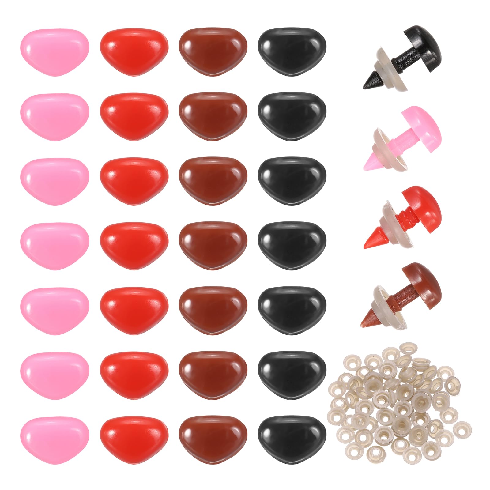 sourcing map 100set 15mm Large Plastic Triangle Safety Noses Brown/Black/Pink/Red with Washer for Crochet Stuffed Animal Doll Craft Puppet Plush Toy Bear