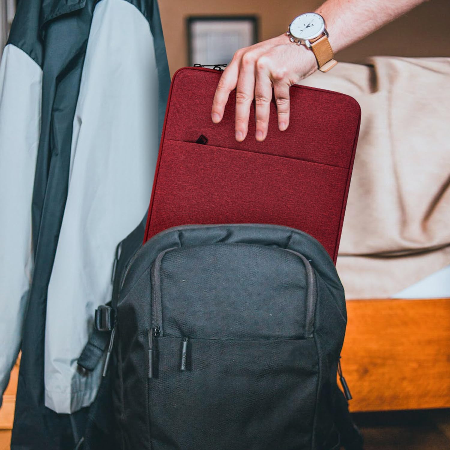 Portable Monitor Case 15.6 Inch, 16.1 Inch Carrying Monitor Sleeve Bag Compatible with Lepow GTEK ViewSonic KYY AOC 15.6" USB-C Portable Display Monitors, 15"x10.8" Wine Red - Image 5