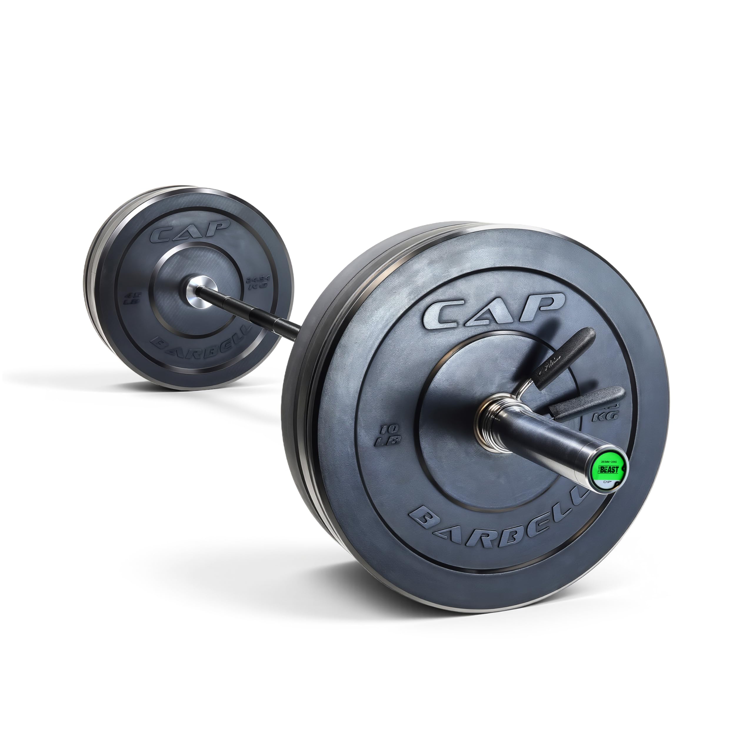 CAP Barbell 160 lb Elite Olympic Weight Set with 7ft Black/Chrome Barbell &amp; Black Bumper Plates
