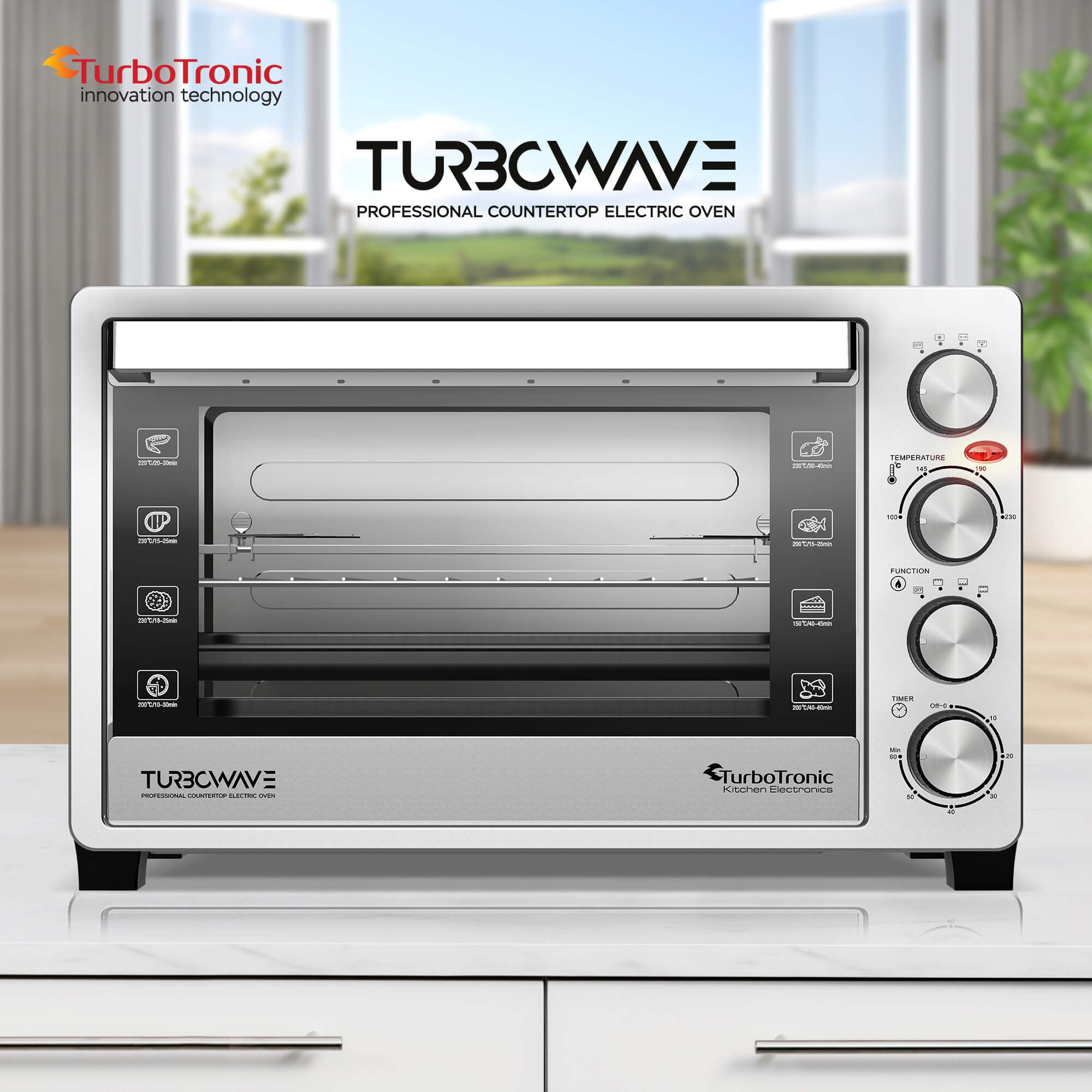 TurboTronic EVS30, Four électrique 30 L, Four posable à chaleur tournante, Mini four, 1500 W, 230°C, Argent
