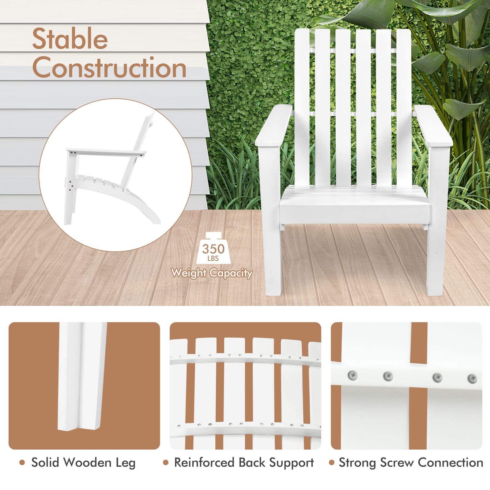 Giantex Adirondack Lot De 3 Chaises Longues Pliables En Bois Avec Accoudoirs Larges Cadre En Eucalyptus Et Table Dappoint Pour Exterieur Et Interieur Pour Terrasse Piscine Jardin