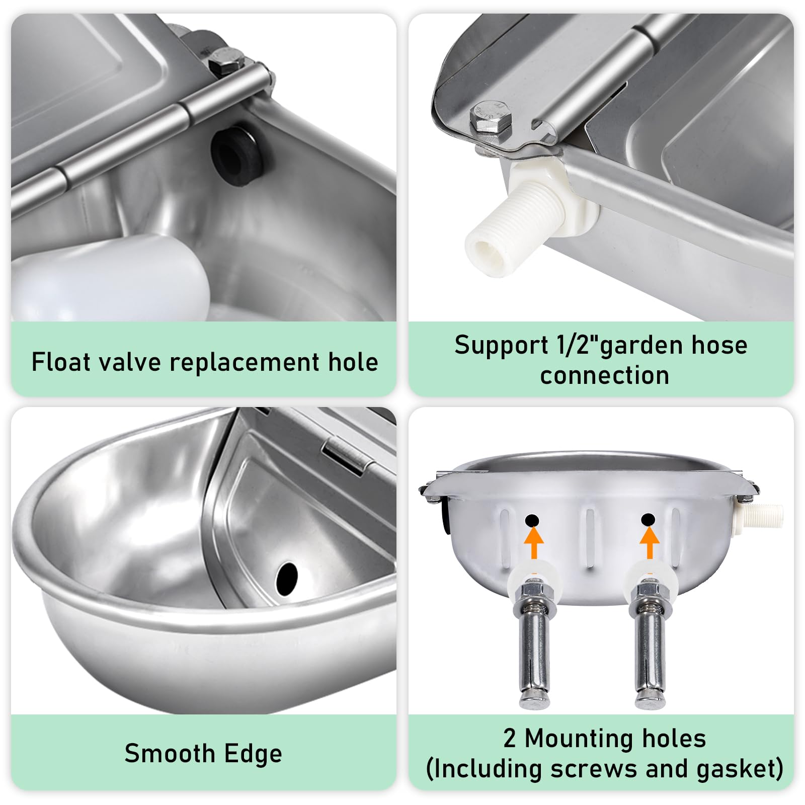 Automatischer Wasserspender für Hunde, Edelstahl-Wassernapfspender, automatischer Nachfüll-Wasserspender für Hühner, Pferde, Ziegen, Vieh, Rohr und Messingventil, 1,27 cm auf 1,9 cm