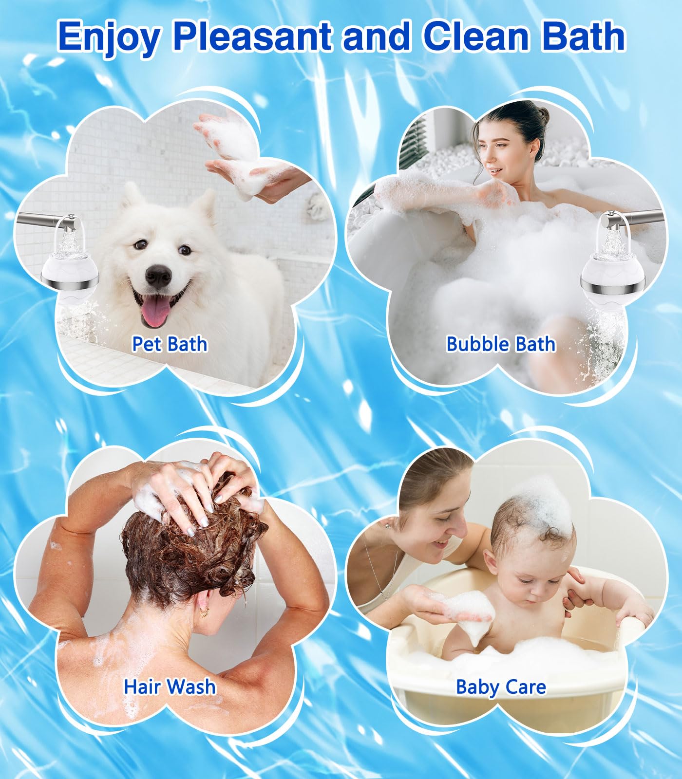 MoKo Filtro de Agua para Bebés y Adultos, Filtro de Bañera, Ablandador de Agua para Una piel, Cabello y Uñas más Suaves, Filtro de Baño con Bola de Ducha y Cepillo para Champú, Blanco