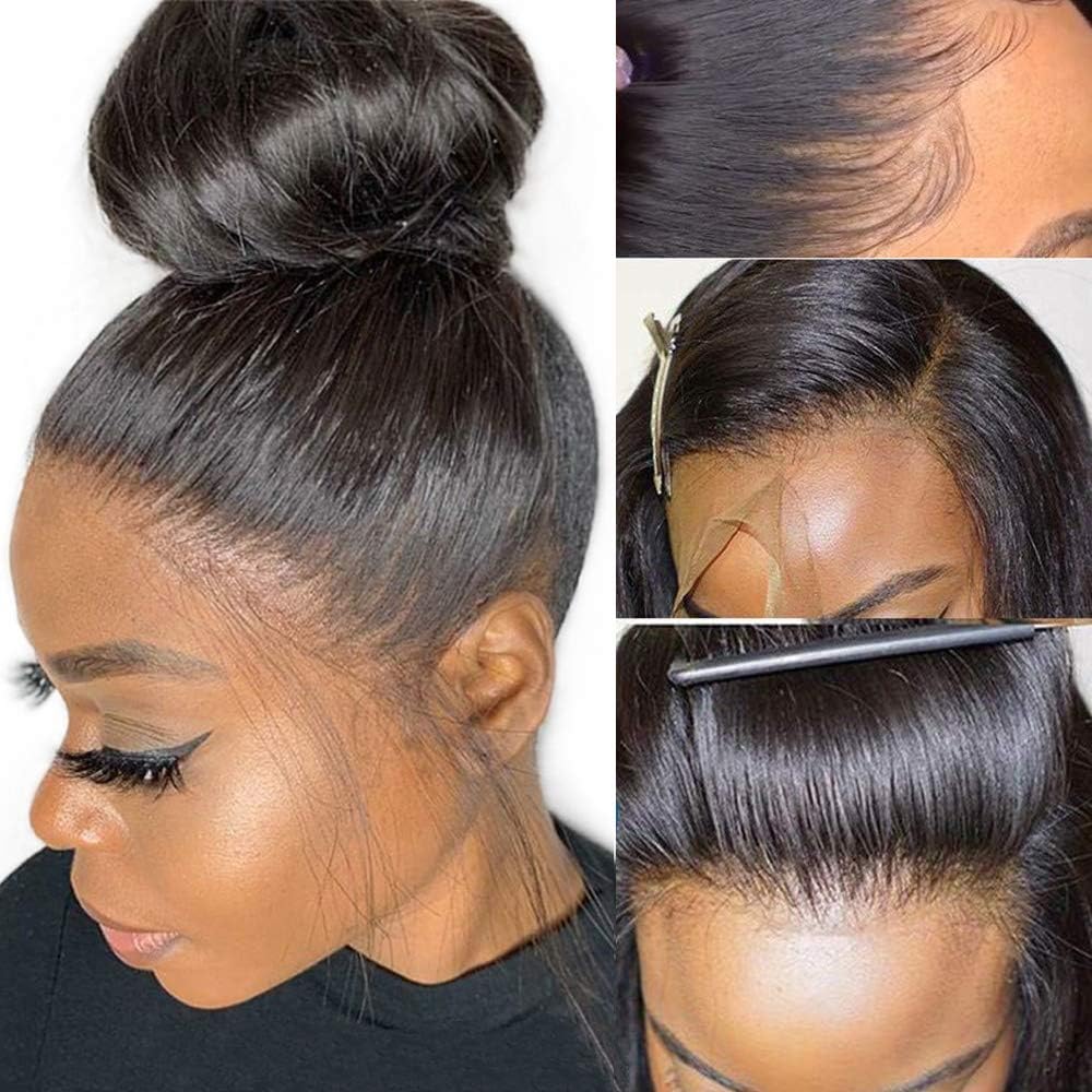 Aatifa Hair 10A Virgin Hair Lace Front Wig Malaysian Remy Human Hair Straight HD Transparent Lace Wigs for Black Women (22inch) Pre Plucked with Baby Hair 180% Density Natural Color