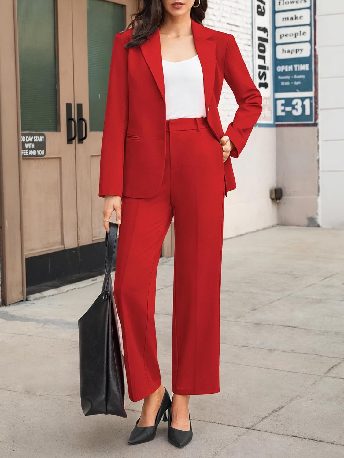 Casly Lamiit Women's 2 Piece Blazer Outfits Business Casual Notched Collar Jacket Dressy Work Crop Pants Suit Sets - Image 4