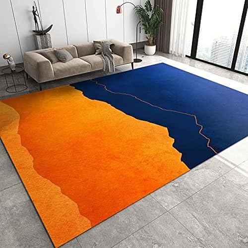 Alfombra de área degradada naranja y azul, moderna, sencilla, alfombra fácil de limpiar, antideslizante, de pelo bajo, esponjosa, cómoda, suave,