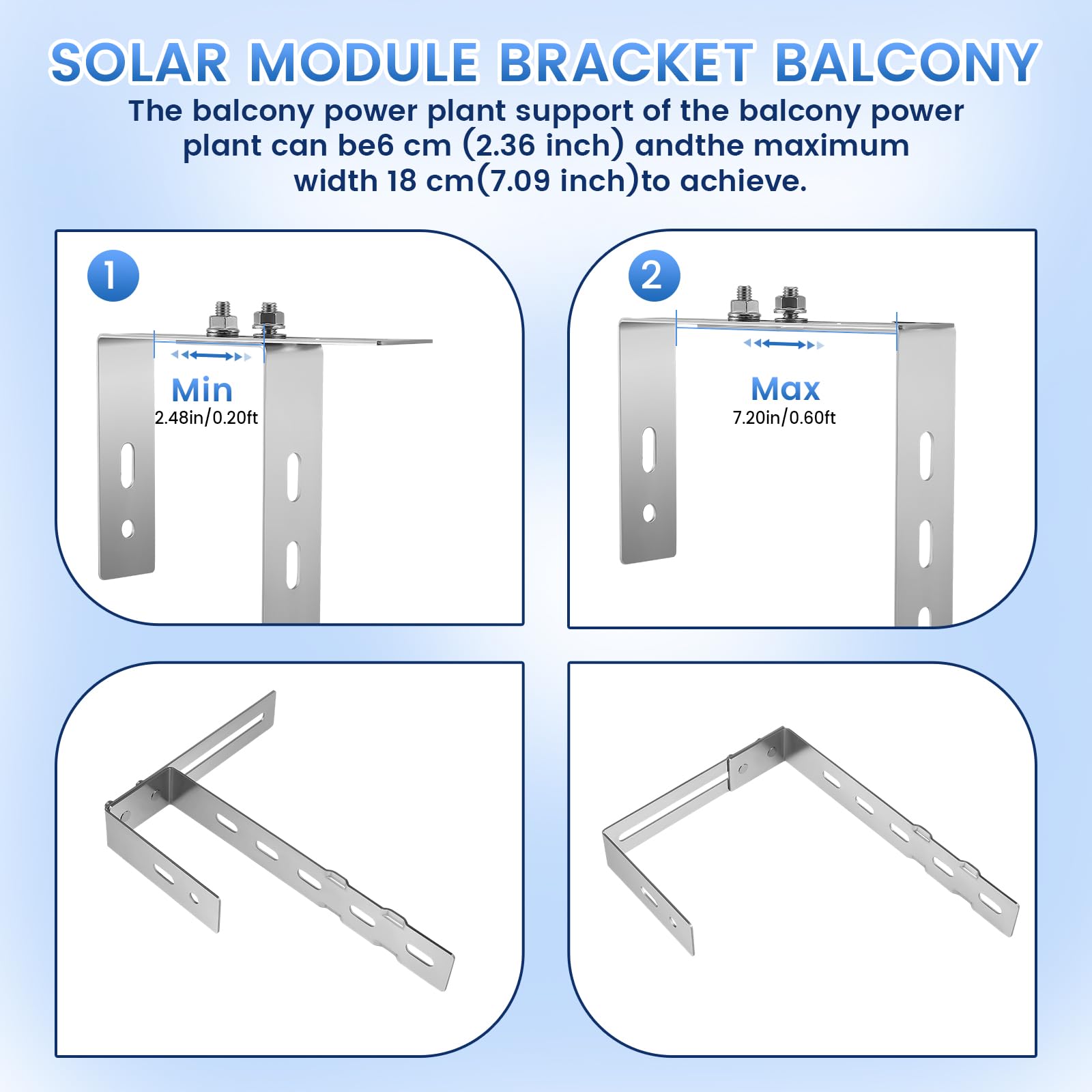 2 ganci per balconi fotovoltaici, ganci solari ad angolo retto, staffa da balcone regolabile per pannelli solari, non richiede foratura per il montaggio dei pannelli solari (A-1)