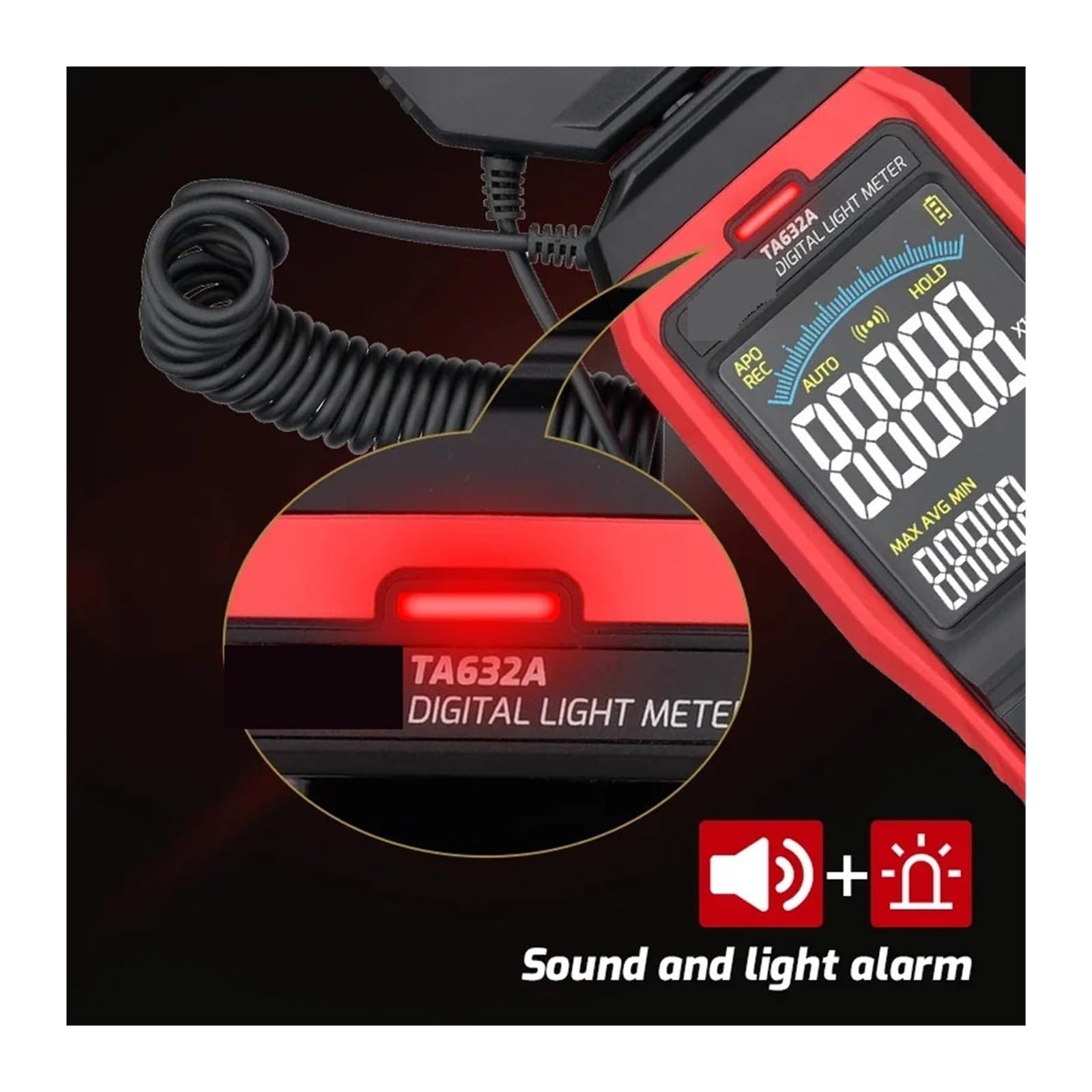 Espectrofotómetro Digital, Medidor De Luz Digital TA632A TA632B, Luxómetro For Fotografía, Sonda Desmontable, Iluminómetro Lux/Fc, Fotómetro, Probador Ambiental(TA632B USB Transfer)