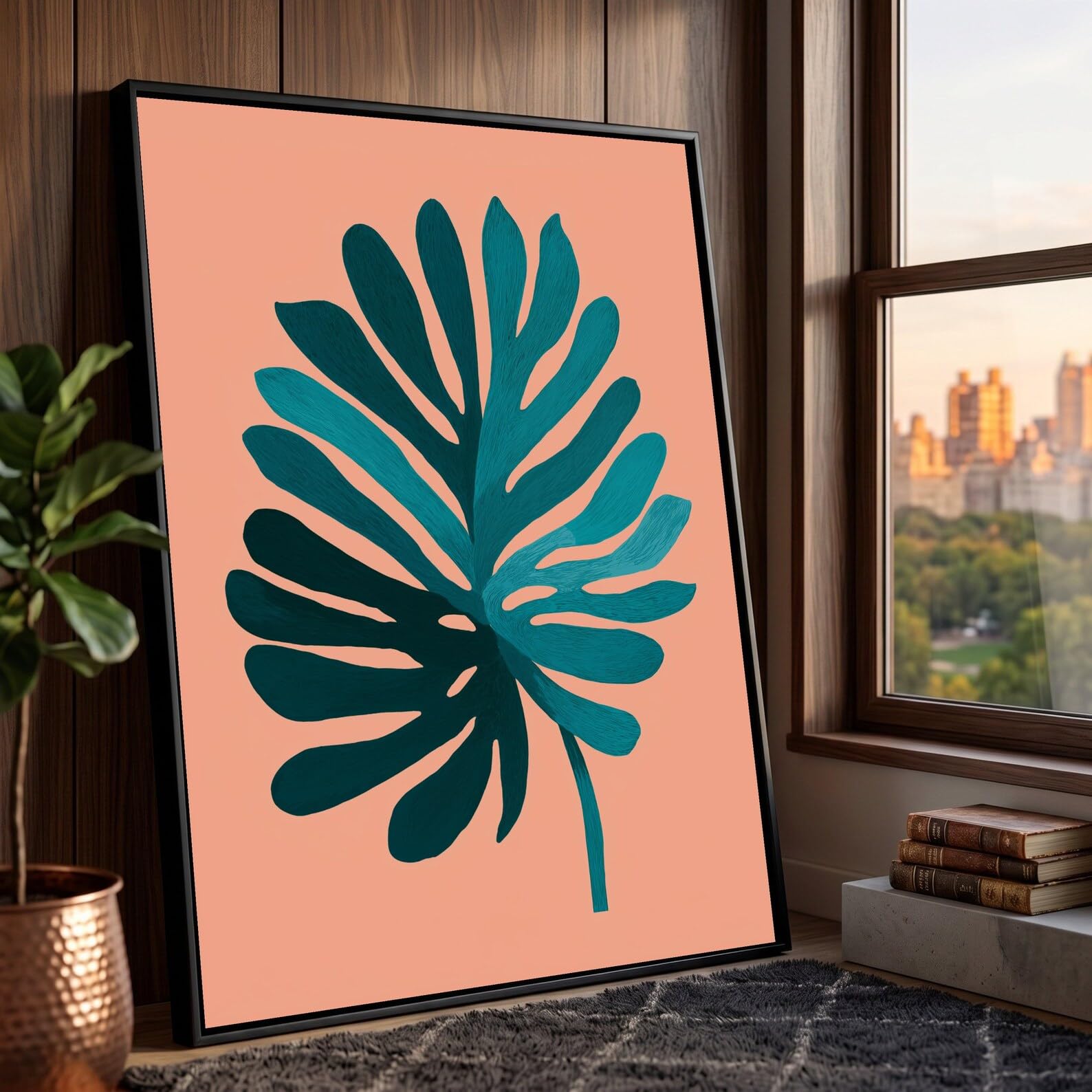 CAOXTART Monstera Leaf Painting, Nature Botanical Wall Art, Blue Green Plant Canvas Print, Minimalist Tropical Leaf Illustration(30x40cm/Frameless)
