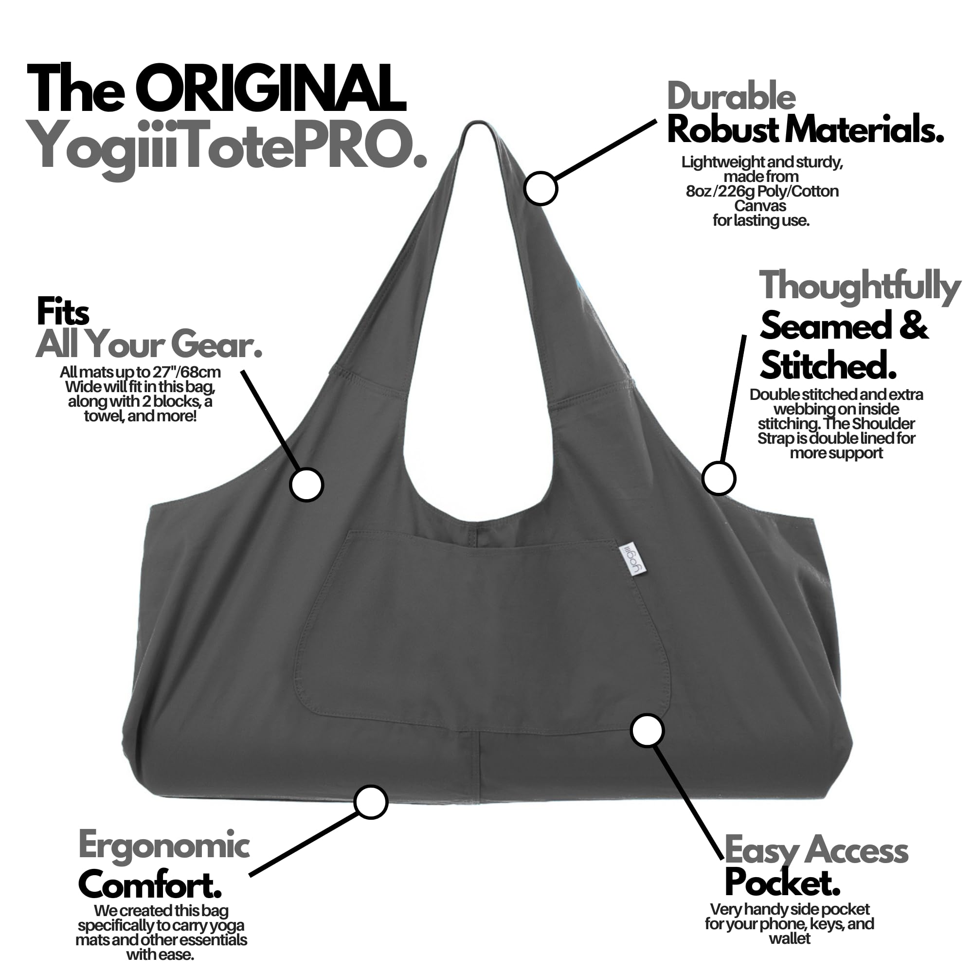 Yogiii Yoga Mat Tas | Originele YogiiiTotePRO | Grote Yogamat Draagtas met Zijvak | Yoga Tas Past Meeste Matformaten, Olivijngroen