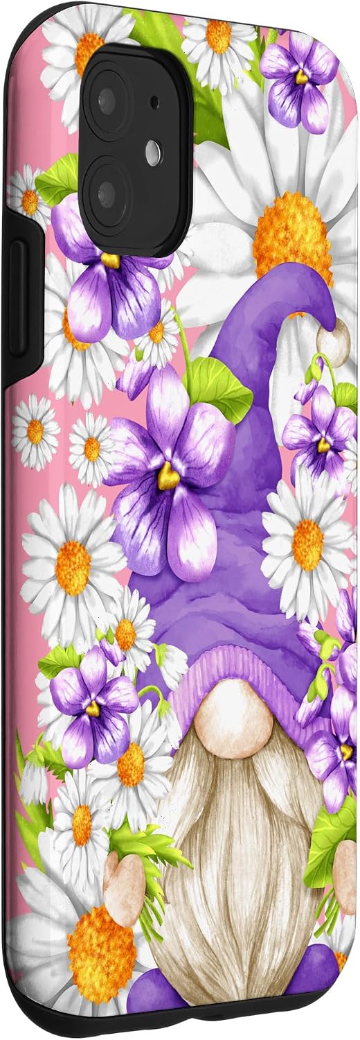 Violet Flower With Daisies For Spring Girls Cute Gnome Case for iPhone 11