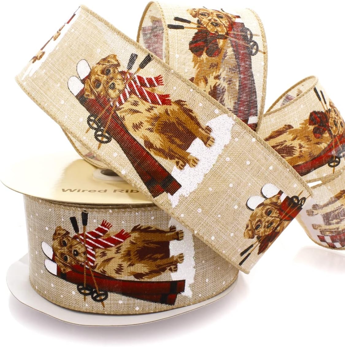 Ribbon Traditions Winter Ski Dog Wired Ribbon 2 1/2 by 10 Yards