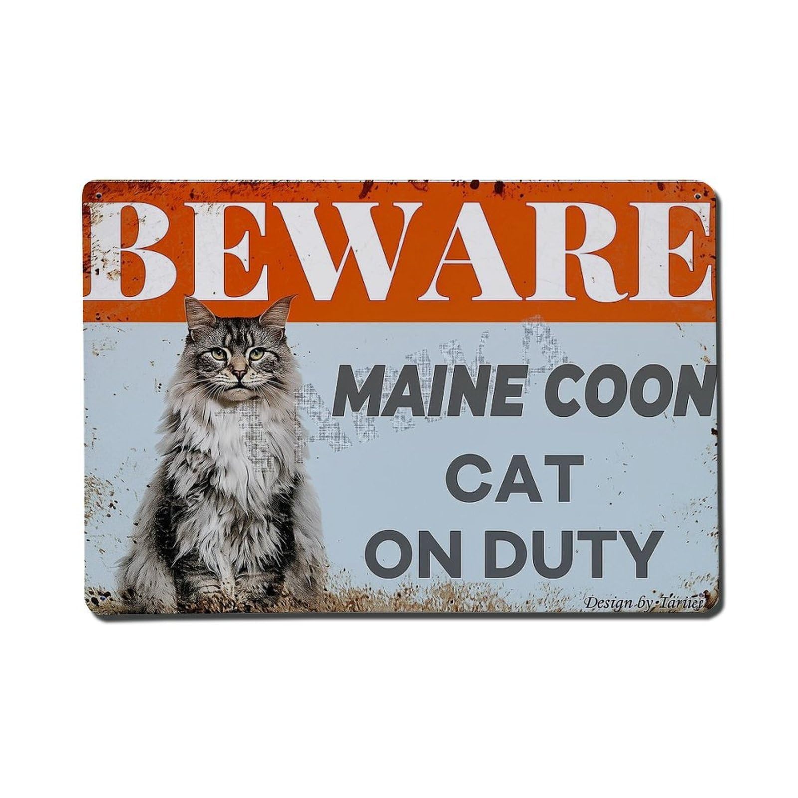 Nestemfo Vintage Beware Maine Coon Cat On Duty Tin Sign Metal Sign, Living Room,Bar, Home, Bedroom Wall Decor,Retro Metal Poster 8X12 Inches