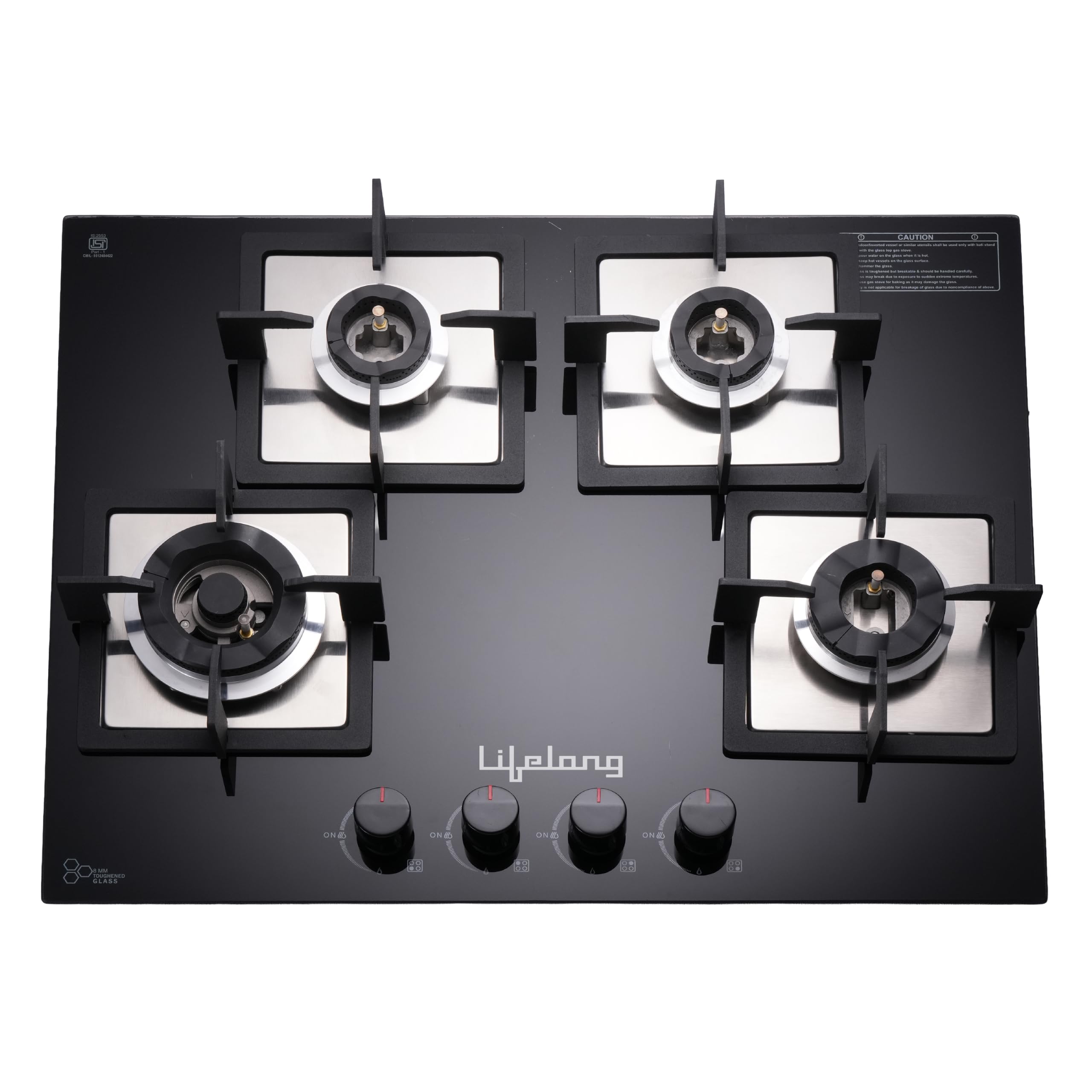 Lifelong 4 Burner Built-In Hob | 8mm Thick Toughened Glass | Highly Efficient Auto Ignition Tabletop Gas Stove & Wok Burner | 360° Multidirectional Gas Inlet | Spill-Proof & Easy Clean Surface (Black)-image-49