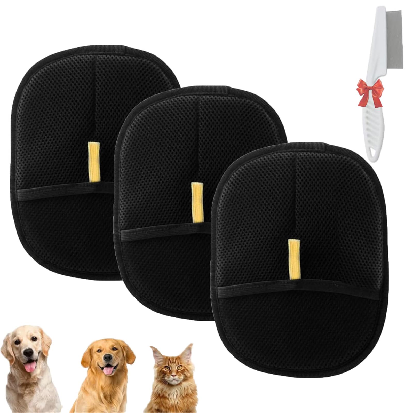 znvwki Furfetch Glove, Pure Pet Hair Glove, Magic Brush Pet Hair, Reusable Pets Hairs Removal Gloves - Double-Sided Fingerless Design for Dogs & Cats, Static-Free Grooming & Cleaning (3pcs)