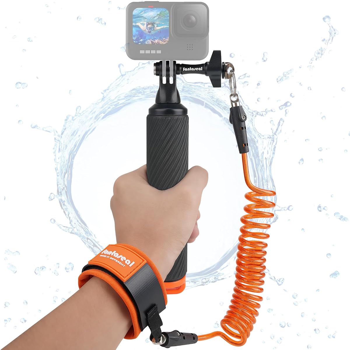 Action Camera Non-Slip Handler Floating Hand Grip Holder Mount | Steel-cored Safety Wrist Strap for GoPro DJI Insta360 Olympus Akaso Underwater Diving Surfing Snorkeling Rafting Kayaking