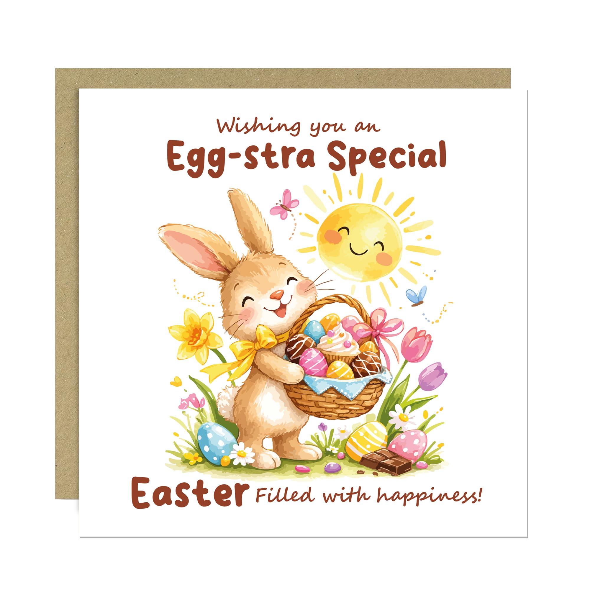 RED OCEAN Easter Card For Son Daughter Grandson Granddaughter Happy Easter Cute Bunny Cards For Kids Children Teachers 145x145mm With Kraft Envelope